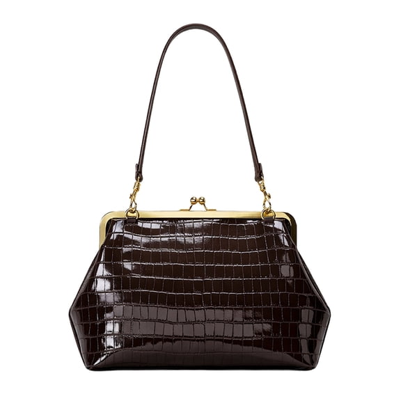 Btidfty Pu Leather Kiss Lock Bag Large Capacity Kiss Clasp Shoulder Bags Evening Clutch Purses for Women Travel Shopping Work Daily Use (Brown)