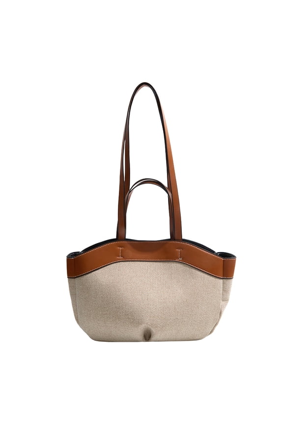 Pu Leather Versatile Tote Handbag Large Capacity Stylish Panelled Baskets Bag Long Handle All-matching Underarm Bags Travel Date Work Handbags (Brown 270*210*80)