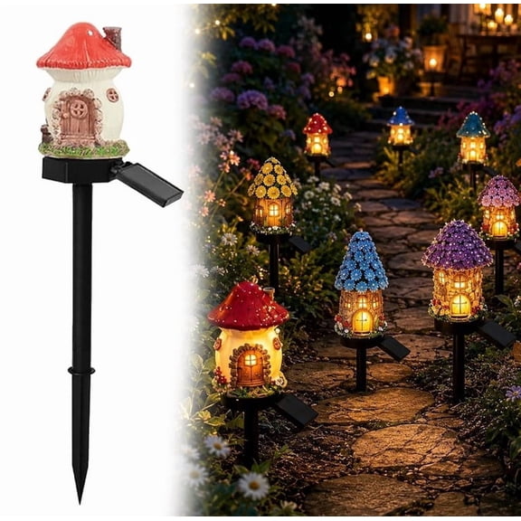 Btidfty Solar Fairy Tale Mushroom House Garden Light, Waterproof LED Outdoor Lawn Ground Light, Patio Decorative Landscape Path Light, Suitable for Patio Terrace Lawn Flower Beds (Red)