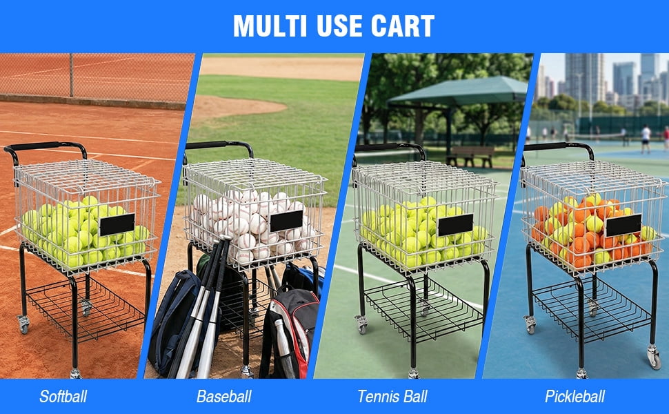 Btidfty Tennis Ball Hopper Cart Holds 350 Balls Large Capacity Foldable Tennis Basket Cart for Tennis/pickleball/baseball/softball