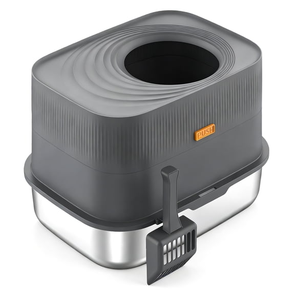 Btidfty Top-entry Stainless Steel Cat Litter Box W/lid&scoop Enclosed Bedpan (Dark Gray)