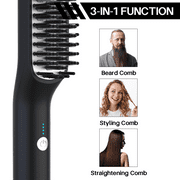 Btmeter Portable Straightening Brush with Negative Ion, Beard Straightener for Men for Travel & Home, Black