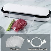 Btmeter Vacuum Sealer for Dry/Moist Food Storage, Food Saver with 10Pcs Seal Bags Starter Kit & 1 Air Suction Hose, White