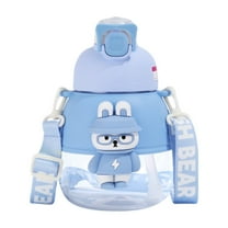 Btomtd 1.1L Large Belly Water Bottle with Straw and Strap, Portable Big Capacity Plastic Cup and Mug, Unisex Student Water Bottle for Daily Hydration, Blue