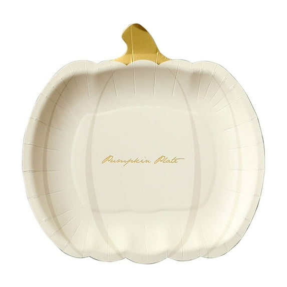 Btomtd 10 Count Halloween Paper Plates 7" with Pumpkin for Themed Parties, Disposable Plates and Saucers for Hot Tableware, Thanksgiving Party Paper Playes, White-Plates