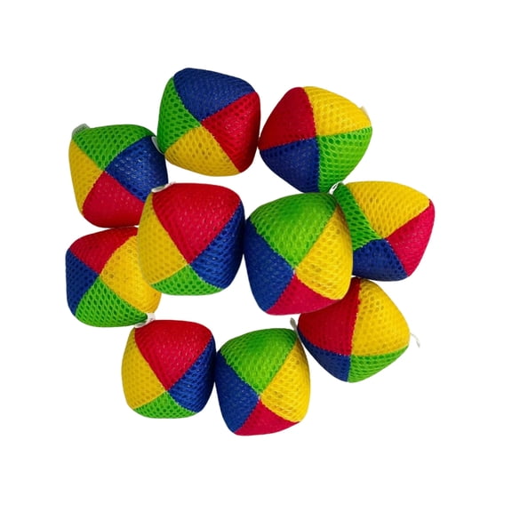 Btomtd 10PCS Round 4-Color-Block 3" Footbag Balls, Mesh Throwing and Kicking Sacks for Student Outdoor Toss Games, Multicolor