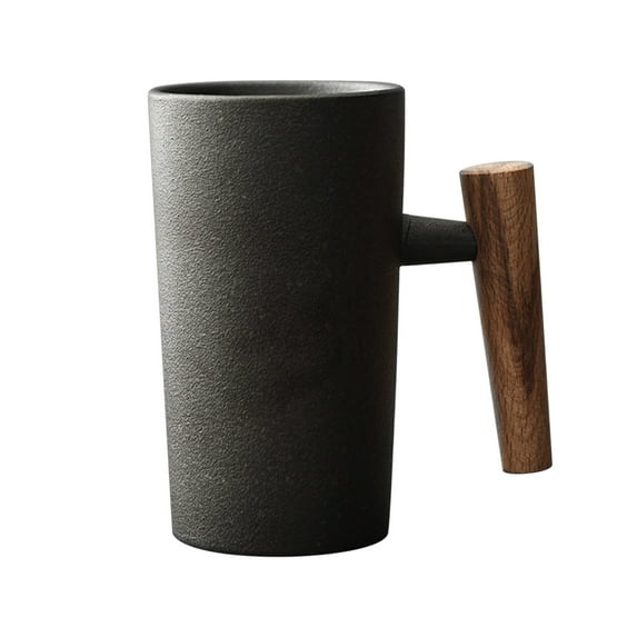 Btomtd 10oz Hand Made Retro Stoneware Coffee Mug, Wooden Handle Ceramic Cups, Coffee Cup and Water Cup for Family Office and Home Use, C