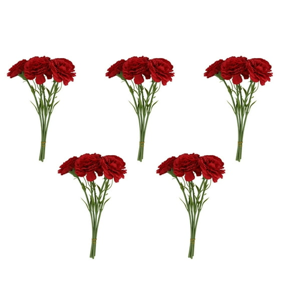 Btomtd 11.4" 5pcs Artificial Carnation Flowers, Fake Flowers for Home Decor and Outdoor Wedding, Scene Decoration with Green Plants and Fake Plants Decor, Red