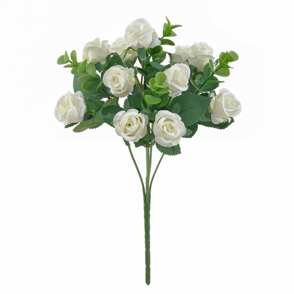 Btomtd 11.8" Artificial Mini Rose Arrangement, Silk Fake Flowers for Home Living Room Dining Decor, Fade Resistance Fake Plants with Faux Flowers Display, White