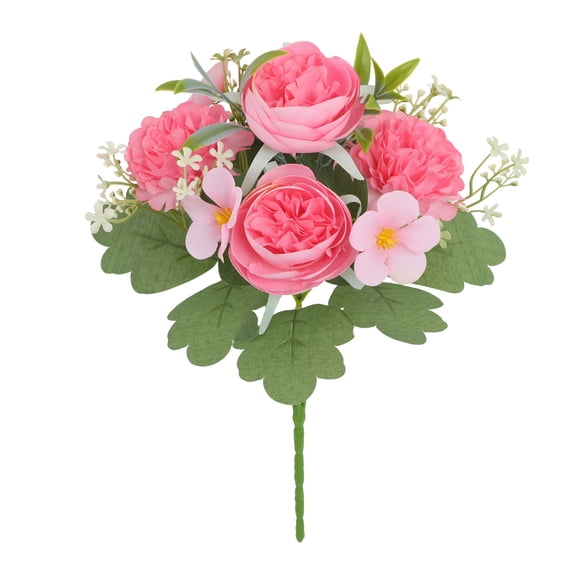 Btomtd 11.8" Artificial Peony Bouquets, Fake Flowers Arrangement for Holiday Decorations and Wedding Photography Props, Fake Mums and Faux Plants for Holiday Decor, Hot Pink