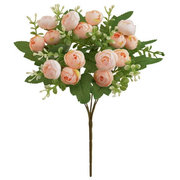Btomtd 11.8" Artificial Silk Bridal Bouquet, 15 Head Beautiful Fake Flowers for Wedding Valentines, Ceremony Decor with Realistic Fake Plants and Romantic Arrangements, Rose Gold