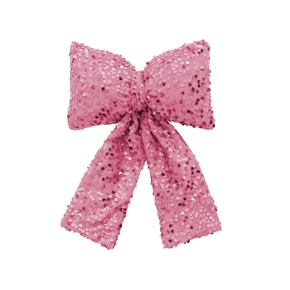 Btomtd 11.81"x7.87" Sequined Bow Pendants for Christmas Tree and Window Display Decorations Sparkling Holiday Ornaments and Festive Bows for Seasonal Arrangements, Pink