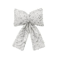 Btomtd 11.81"x7.87" Sequined Bow Pendants for Christmas Tree and Window Display Decorations Sparkling Holiday Ornaments and Festive Bows for Seasonal Arrangements, Silver