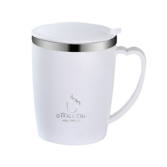 Btomtd 11oz 304 Stainless Steel Coffee Mug with Lid, Thermal Insulation Cups for Hot and Cold Drinks, Outdoor Portable Coffee Cup with Comfortable Handle, White