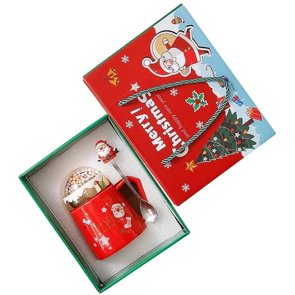 Btomtd 11oz Christmas Themed Ceramic Coffee Mug with Lid, Drinking Water Cups for Office Gift, Coffee Tea and Milk Cup for Holiday Use, Red