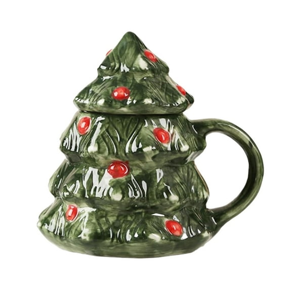 Btomtd 11oz Christmas Tree Shape Ceramic Coffee Mug, Practical Family Living Supplies Water Cups for Holiday, Festive Themed Tea Cup and Christmas Gift, Army Green