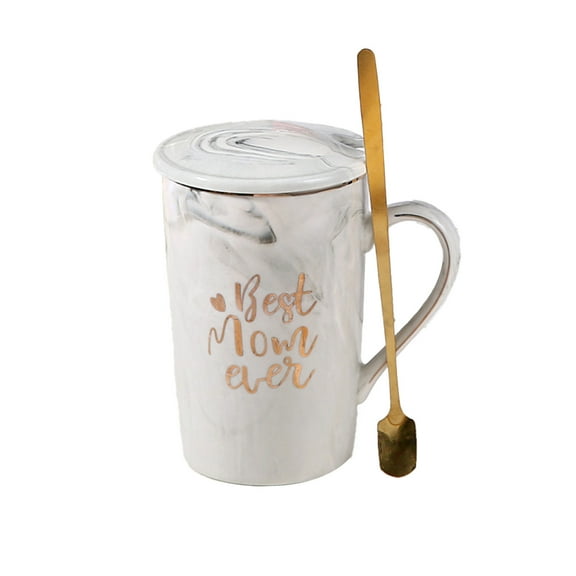 Btomtd 11oz Mother's Day Commemorative Mug with Spoon and Lid, Gift Set Special Coffee Cup and Water Cup, Themed Mother's Day Gift Idea Mugs, Gray