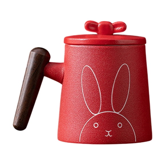 Btomtd 11oz Red Funny Ceramic Coffee Mugs, Rabbit Pattern Printed Tea Cups for Office and Home, Collection Unique and Novelty Coffee Mug and Water Cup, A