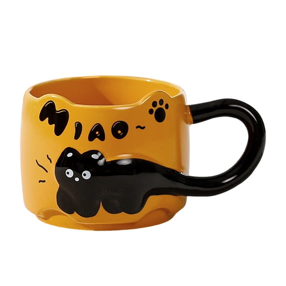 Btomtd 11oz Stacking Cats Designs Ceramic Coffee Mug, Embossed Relief Cups with Large Handle and English Letters, Funny Tea Cup and Coffee Cup Set, Orange