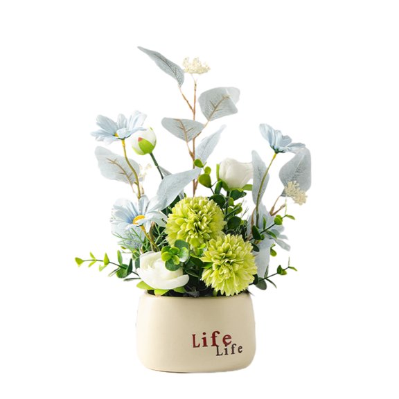 Btomtd 12.6" Artificial Flowers Set, Simulation Blooms in Ceramic Vase Pot, Home Decoration with Fake Plants and Realistic Fake Flowers Display, White