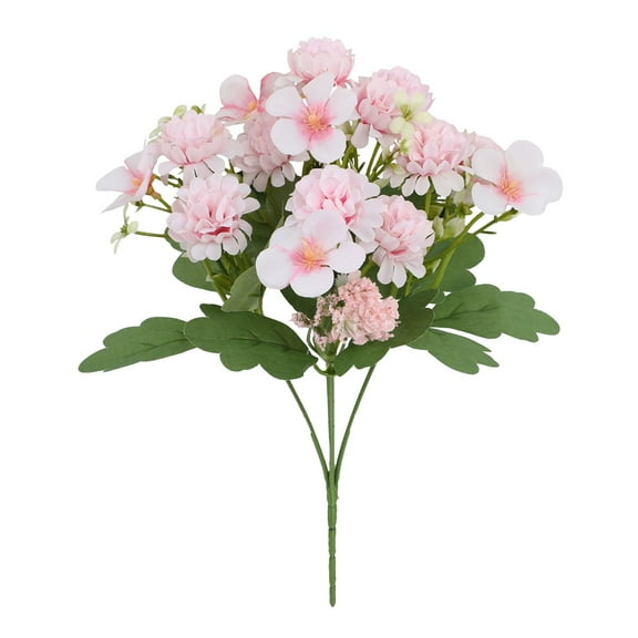 Btomtd 12.6" Artificial Hydrangea and Chrysanthemum Bouquet, Fake Mums for Home Decor Wedding Reception, Fake Flowers with Faux Plants for Living Room, Pink