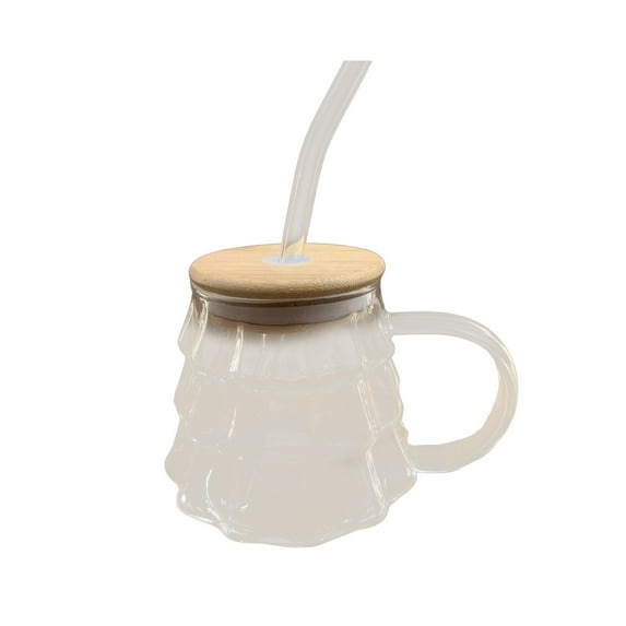 Btomtd 12oz Clear Glass Coffee Mugs with Handle, Transparent Cups for Iced Americano and Milk, Household Kitchen Glass Cup Set for Cold Beverages, Clear-Lid