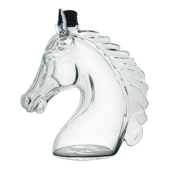 Btomtd 12oz Horse Head Whiskey Decanter, Borosilicate Glass Liquor Bottle for Home Bar Decor, Glass Wine Decanter and Container, Clear