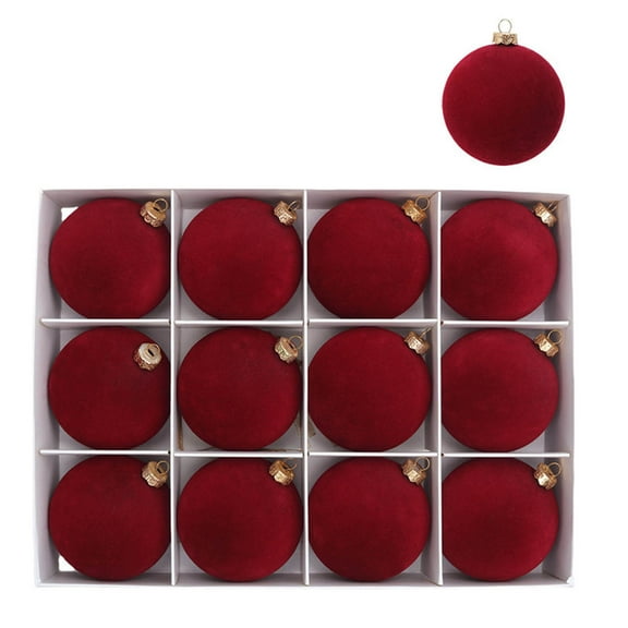 Btomtd 12pcs 6cm/2.36" Soft Velvet Christmas Balls, Festive Flocked Christmas Ornaments for Xmas Tree, Classic Holiday Christmas Decorations Pack, Wine