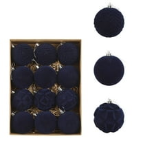 Btomtd 12pcs 8cm/3.15" Solid Color Velvet Flocked Christmas Balls, Large Size Hanging Christmas Ornaments for Tree, Plush Christmas Decorations Set, Blue