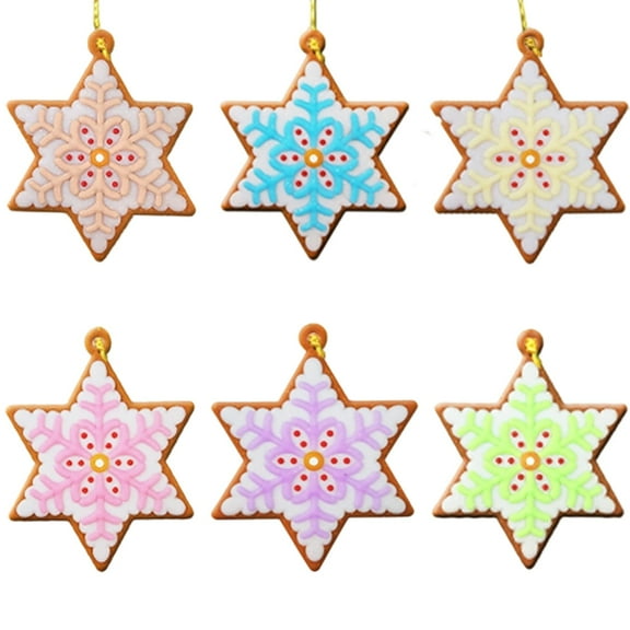 Btomtd 12pcs Christmas Snowflake Ornaments, Colorful Gingerbread Star Tree Pendant, Xmas Hanging Decoration for Party, Winter Home Decor and Ornaments, Multicolor