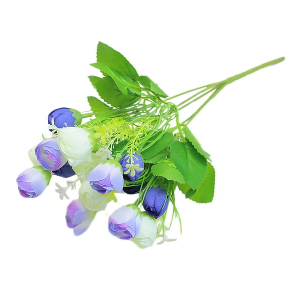 Btomtd 13" Artificial Tulip and Magnolia with 15 Heads, Simulation Fake Flowers for Home Decoration, Pocket Silk Fake Plants with Realistic Buds and Foliage Display, Blue