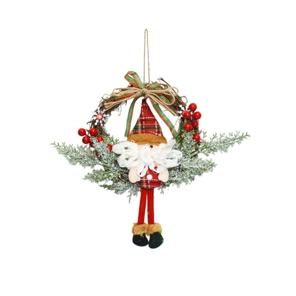 Btomtd 14"x13" Christmas Fake Flowers Wreath for Door or Wall Hanging, Rattan Wreaths with Imitation Bow, Handmade Red Fruit Garland for Christmas Decorations, A