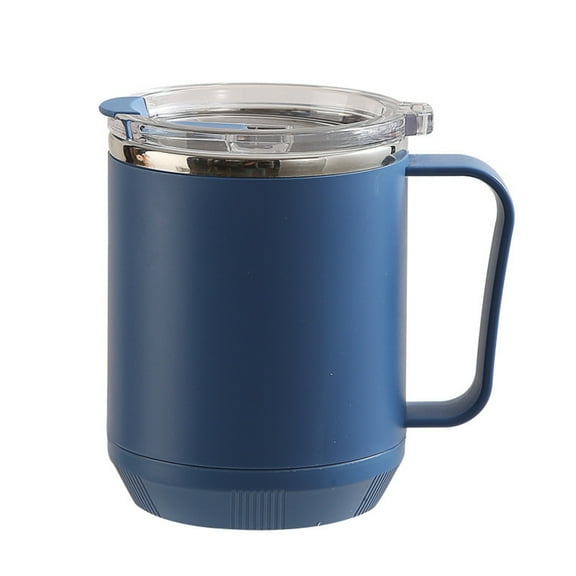 Btomtd 15.5oz Portable Induction Heatable Coffee Mug, Double Layer Stainless Steel Insulated Cups with Lid, Coffee Cup for Camping Travel and Office Use, Blue