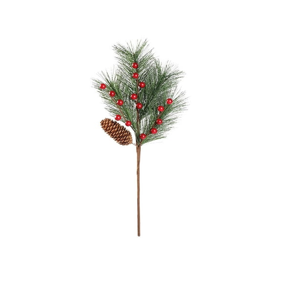 Btomtd 15.7" 6pcs Artificial Red Berry Bunches, Simulation Pines for Christmas, Home Decorations with Fake Plants and Holiday Festive Fake Flowers, Green