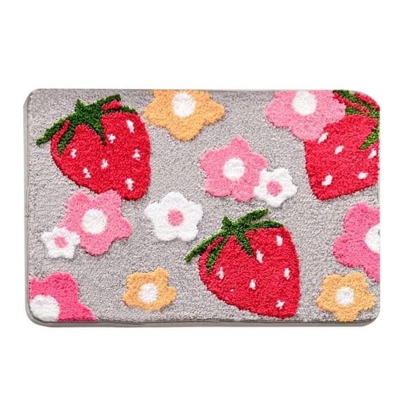 Btomtd 15.74' x 23.62' Microfiber Bath Rug Set Strawberry Patten Floor Mat Plush Shower Cover Absorbent Surface Non Slide Bathroom Carpet Decor, Gray