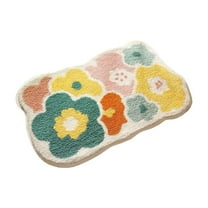 Btomtd 15.74' x 23.62' Thickened Flower Patten Bath Rug Small Space Floor Mat Plush Surface Secure Base Bathroom Carpet Cover, Yellow
