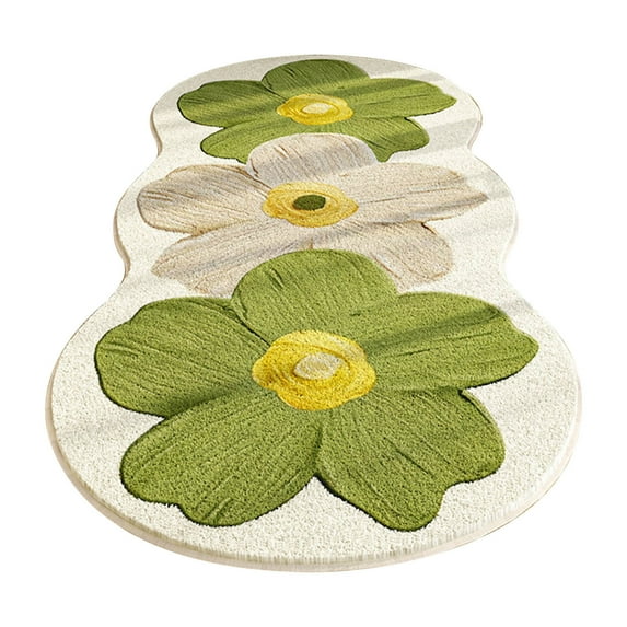 Btomtd 15.74' x 47.24' Flower Floor Mat for Bedside Sofa Entryway Rug as Coffee Table Blanket Non Slip Carpet Cover Window Decor, Green