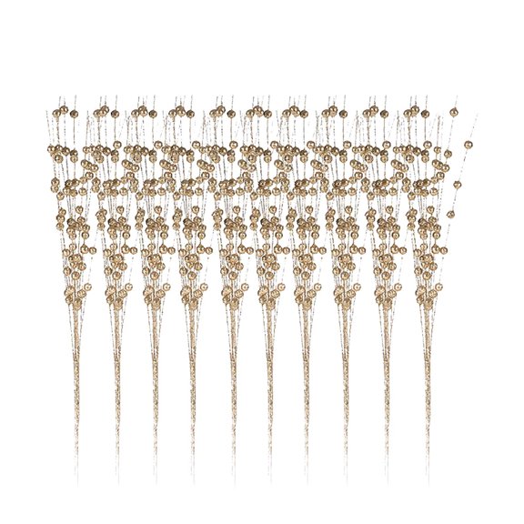 Btomtd 16.5" 10pcs Artificial Christmas Cuttings Set, 12 Forked Tree Decorations, Bouquet Accessories with Fake Plants and Festive Fake Flowers, Gold