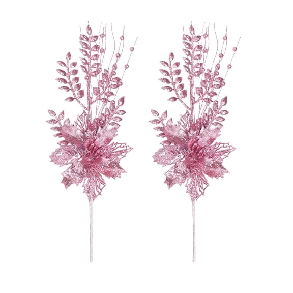 Btomtd 16.9"x5.9" 2pcs Christmas Tree Artificial Flowers, Plastic Simulation Fake Plants for Weddings Parties and Halls Decoration, Fake Flowers and Holiday Gift Decor, Pink