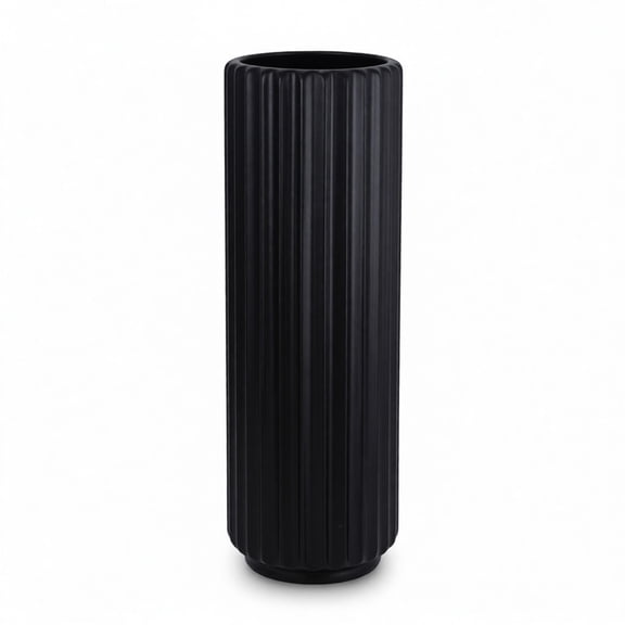 Btomtd 16 Inch Matte Plastic Flower Vase, Ideal for Home, Living Room, Office Decor, and Bedroom Table Arrangements (Cylindrical Straight Rim Vase, Black)