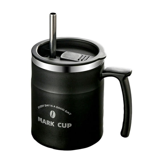 Btomtd 16oz Stainless Steel Mug with Lid and Handle, Reusable Double Layer Insulated Coffee Cups and Water Cups, Thermal Drinkware for Home Office Travel, Breakfast Coffee Mugs, Black