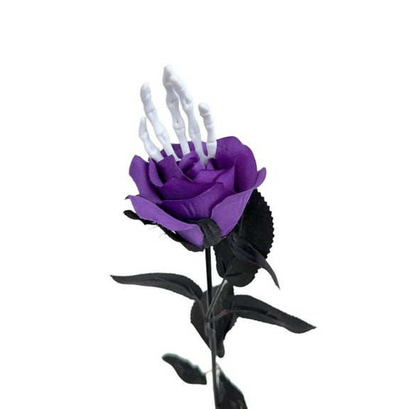Btomtd 17.1" Artificial Halloween Rose Bouquet, Simulation Bones and Skeletons Fake Flowers, Terrifying Decoration Props with Fake Plants and Spooky Fake Flowers, Purple