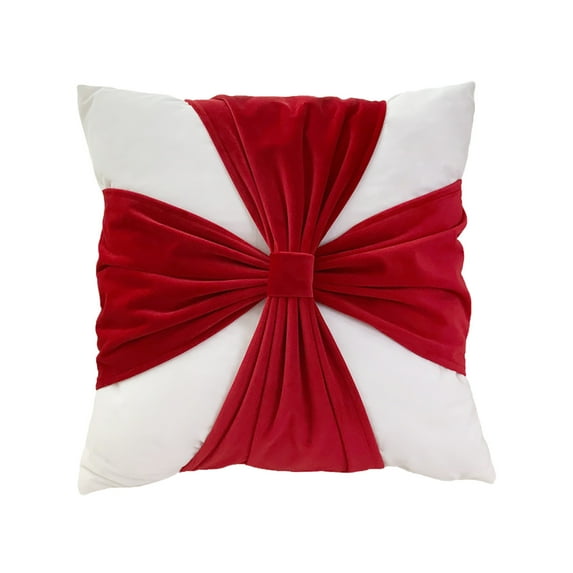 Btomtd 17.7x17.7 in Velvet Bowknot Christmas Pillowcase Decorative Pillow Cover Holiday Decor Cushion Cover for Sofa Living Room Pillow Case, Red