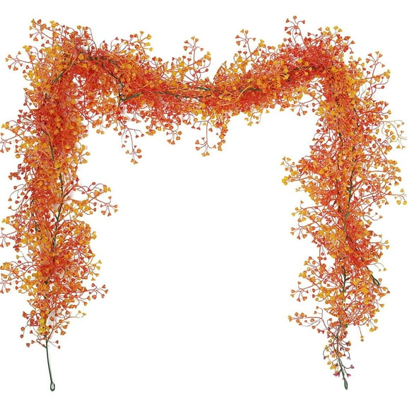 Btomtd 170cm Artificial Rattan Garland Thanksgiving Halloween Decor Ornaments with Faux Vines and Maple Leaf, Orange