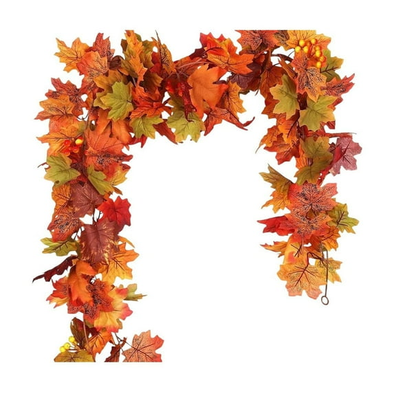 Btomtd 175cm Faux Maple Leaf Rattan Garland Harvest Festival Decor Vines for Stair Garden Home Door Window Wall Halloween Thanksgiving, B
