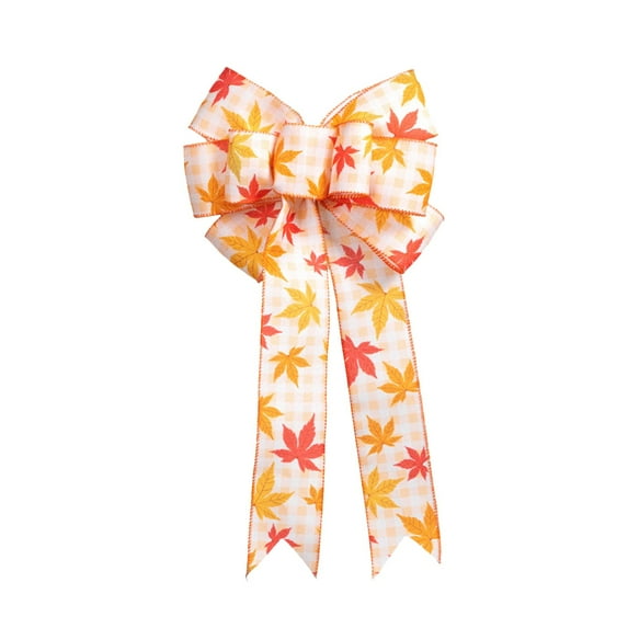 Btomtd 18.89"x9.44" Thanksgiving Bow with Maple Leaf and Pumpkin Decorations for Fall Holiday Party Festival Displays Ornaments and Themed Bows for Autumn Decor, A