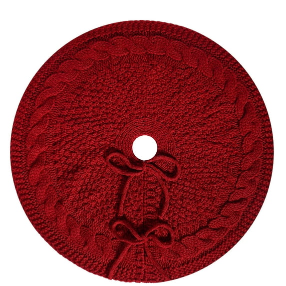 Btomtd 18" Knitted Christmas Tree Skirt for Cozy Ambiance, Textured Tree Apron and Christmas Decorations, Warm Holiday Decor Accessory, Christmas Ornaments, Red