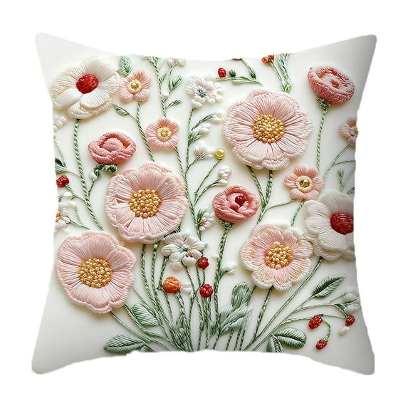 Btomtd 18" x 18" Imitation Embroidery Flower Pillow Cover for Sofa, Plants Printed Pattern Throw Pillow Covers, Floral Decorative Pillow Cases for Cushion, C