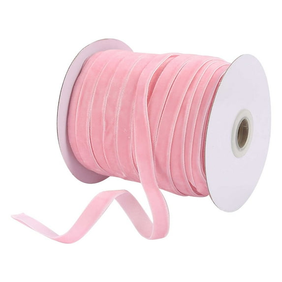Btomtd 1800"x0.39" Flocking Velvet Ribbon for Jewelry Making and DIY Accessories Decorative Ribbon for Crafting Small Holiday Ornaments and Gifts, Pink