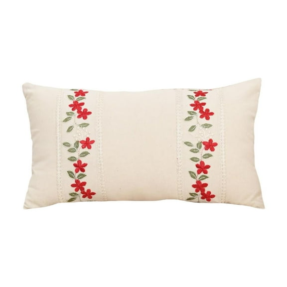 Btomtd 19.6x11.8 in Floral Embroidered Pillow Cover Rose Pattern Decorative Pillowcase for Sofa Beds Head Cushion Cover Pillow Case, A